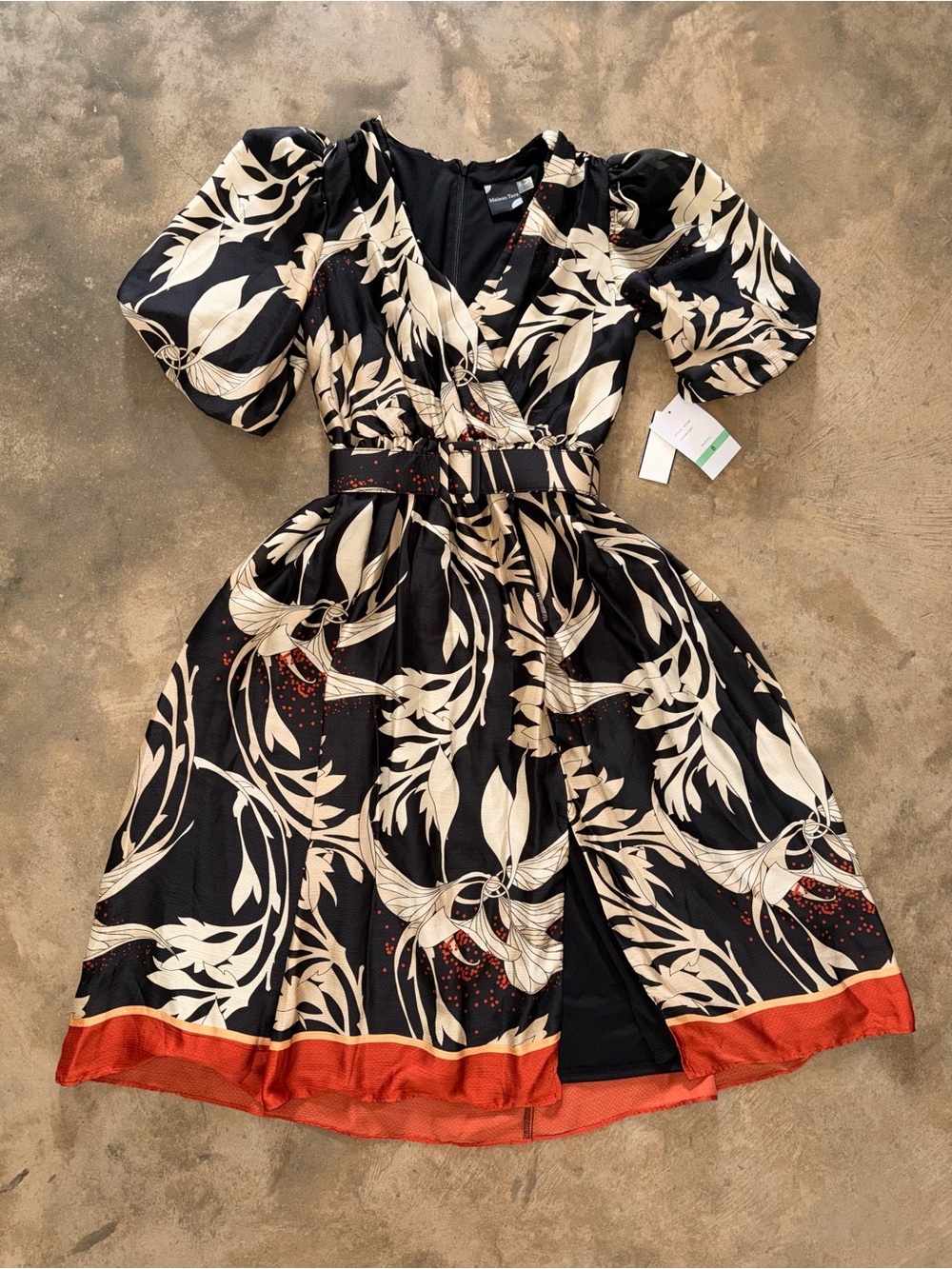 Maison Tara Floral Belted Puff Sleeve Midi Dress NWT Size 8